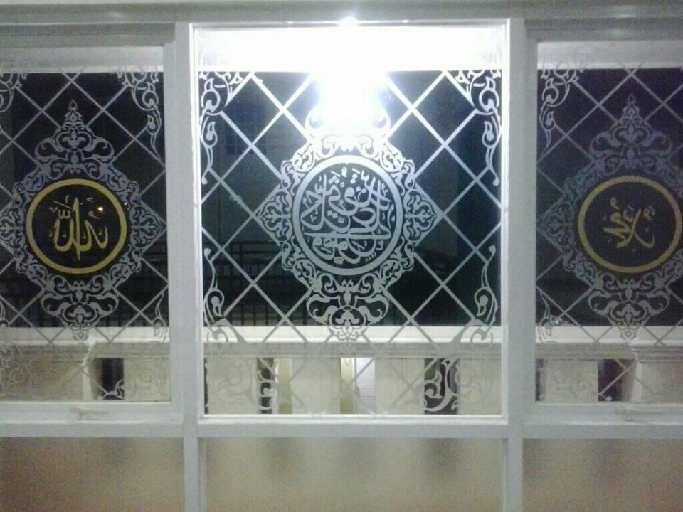 motif sticker sandblast masjid